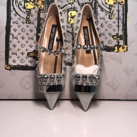 New Authentic Sergio Rossi Crystal Embellished Mary Jane Flat - Picture 3 of 10